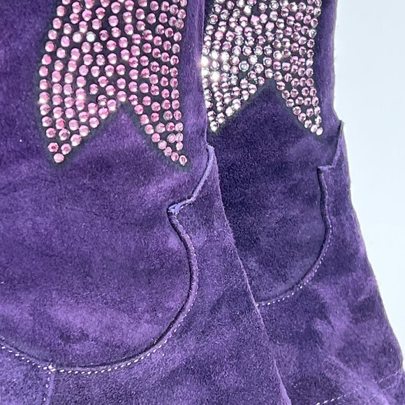 Charles David Purple Suede Pink Swarovski Western Cowboy High Heel Boot Sz 8.5 - Picture 2 of 14